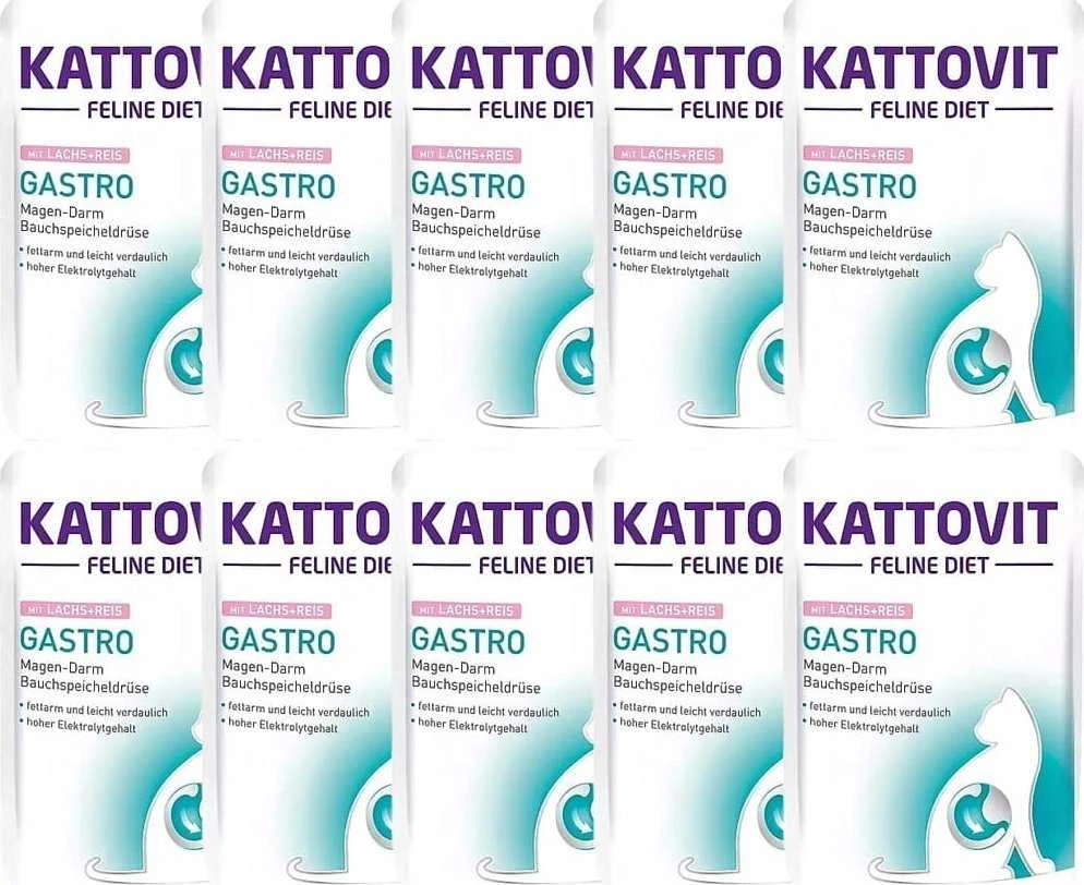 Drėgnas Kačių Maistas - KATTOVIT Feline Diet Gastro lašiša su ryžiais 85g