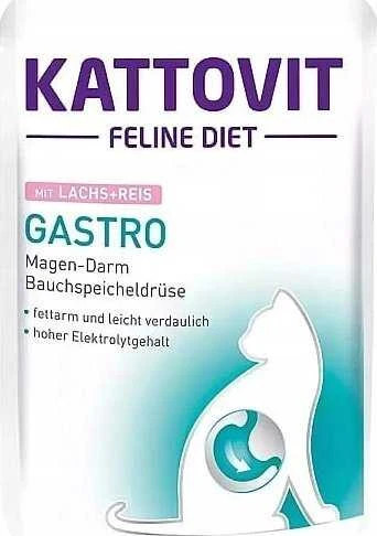 Drėgnas Kačių Maistas - KATTOVIT Feline Diet Gastro lašiša su ryžiais 85g
