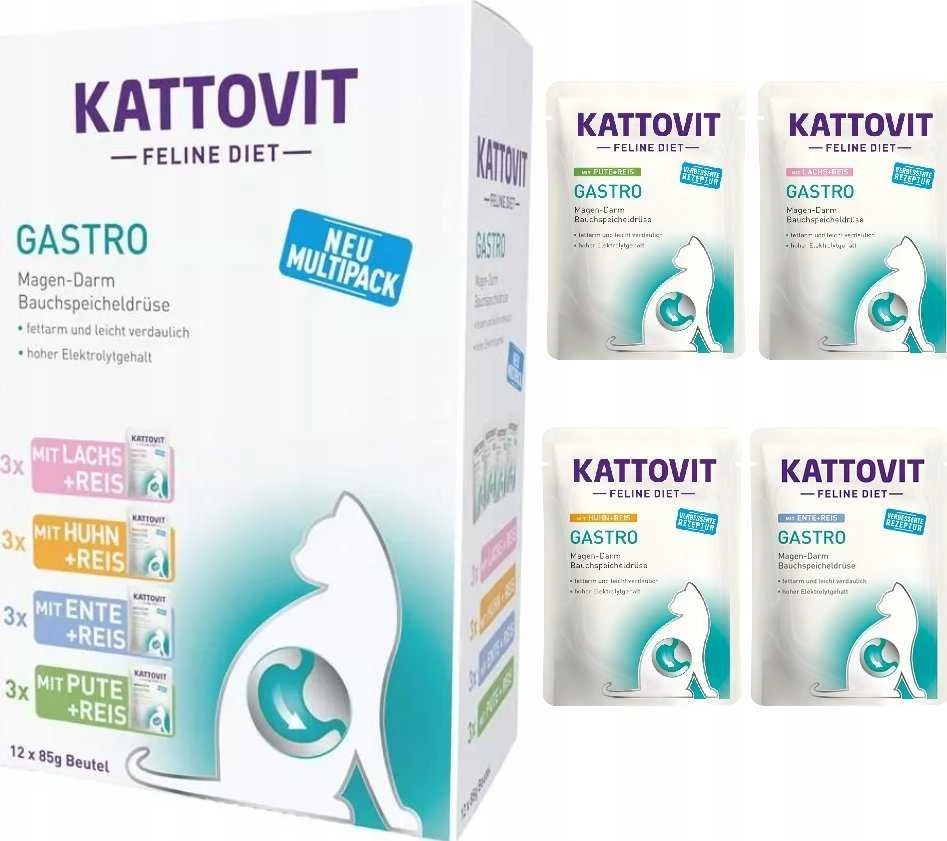 Drėgnas Kačių Maistas - KATTOVIT Feline Diet Gastro 12 x 85g Paukštienos Skonio