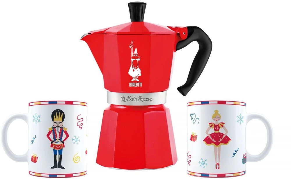 Bialetti Moka Express rinkinys su šventiniais puodeliais