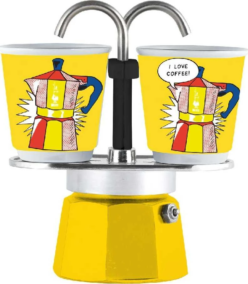 Bialetti Mini Express Lichtenstein Mokos gaminimo indas Sidabras, Geltona