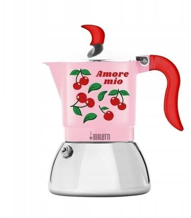 Rožinis Bialetti kavinukas su vyšnių dekoru