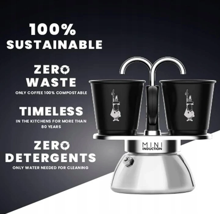 Bialetti Mini Express Induction 2TZ (100ml) + 2 Juoda puodeliai