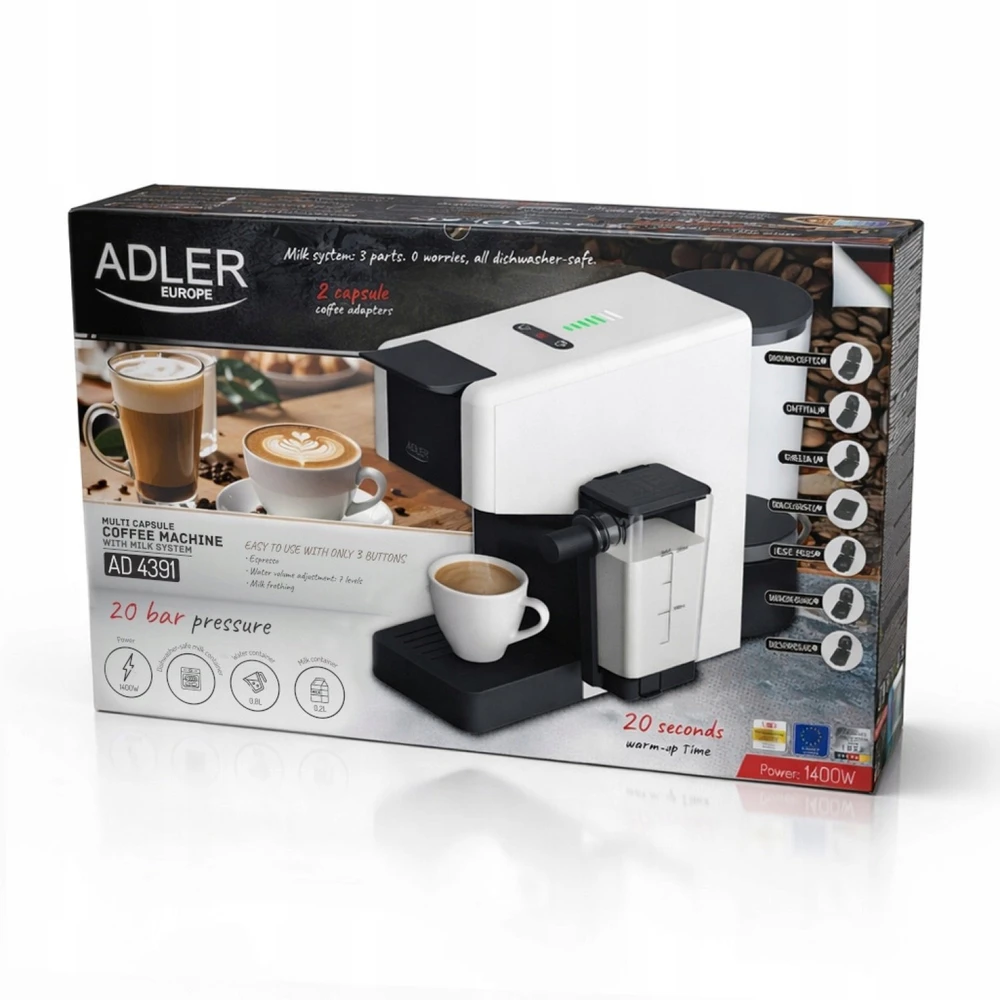 Kavos aparatas kapsulinis Adler Multi-kapsulu espresso automats 0.8L 1400W (AD 4391)