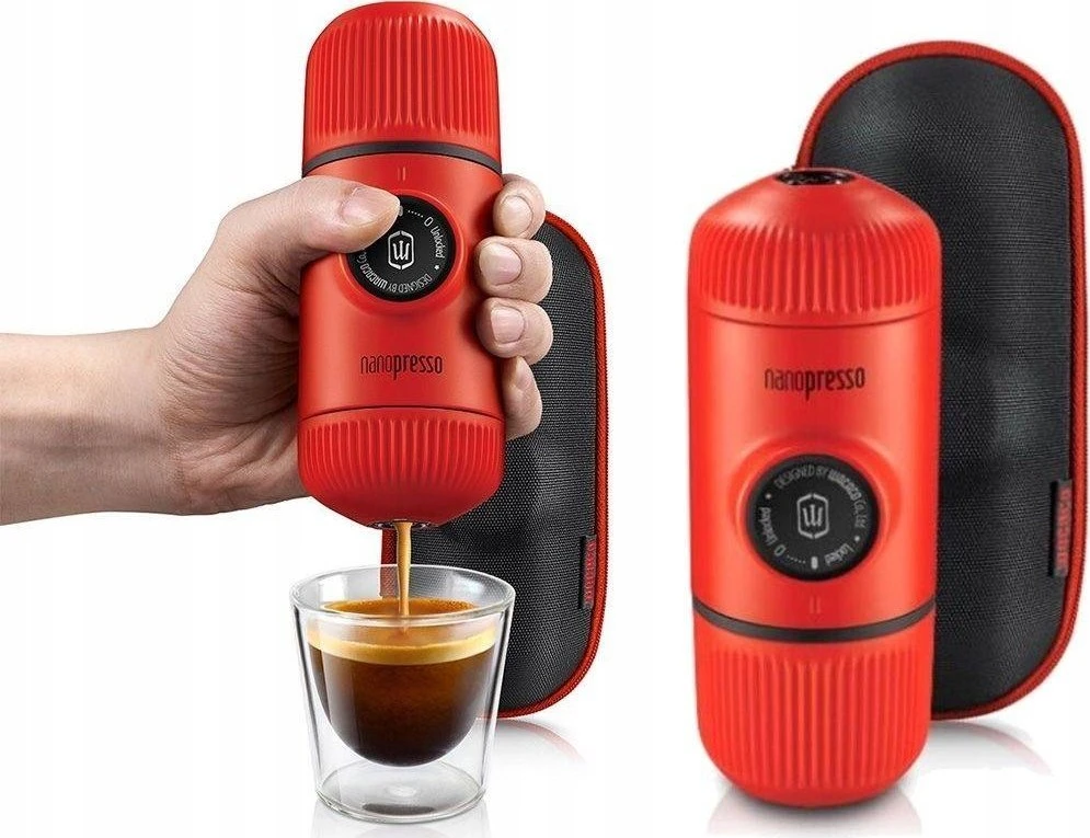 Rankinis maltos kavos aparatas su dėklu Wacaco Nanopresso, Raudonas