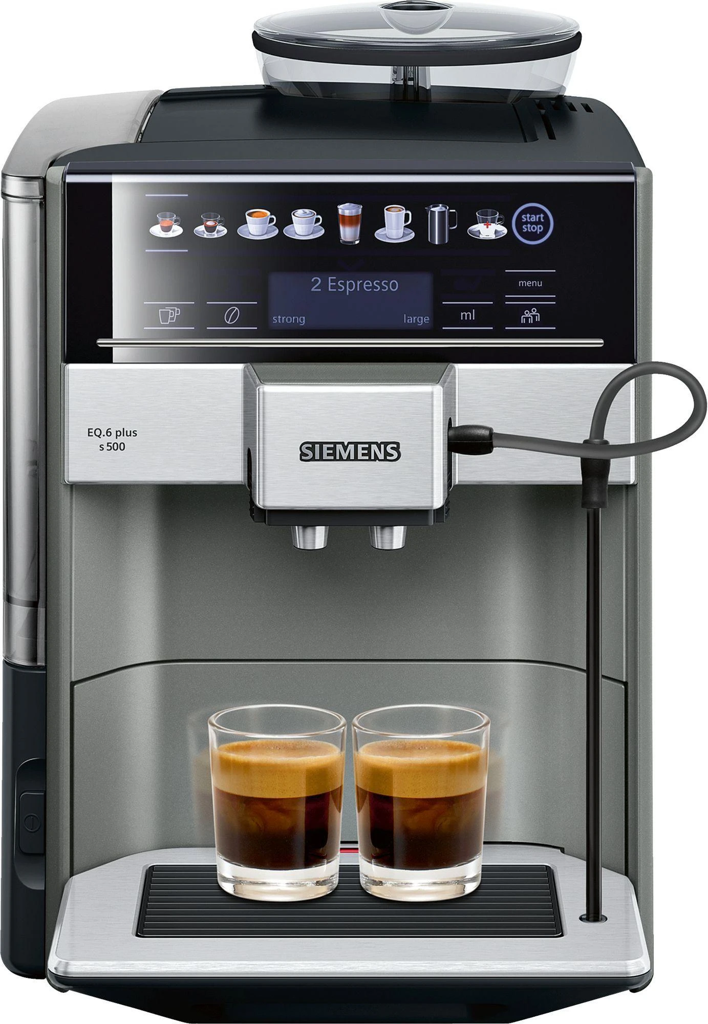 SIEMENS Kavos aparatas TE655203RW Slėgis 15 bar, Su pieno plakikliu, Automatinis, 1500 W, Juodas/ stainless steel