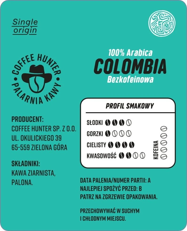 Kavos pupelės Coffee Hunter Kolumbija Be kofeino 250 g