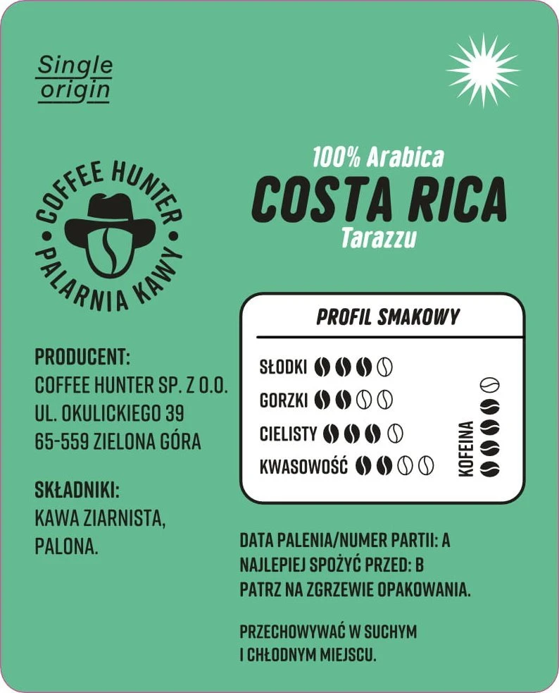 Kavos pupelės Coffee Hunter Kosta Rika Tarazzu 1kg