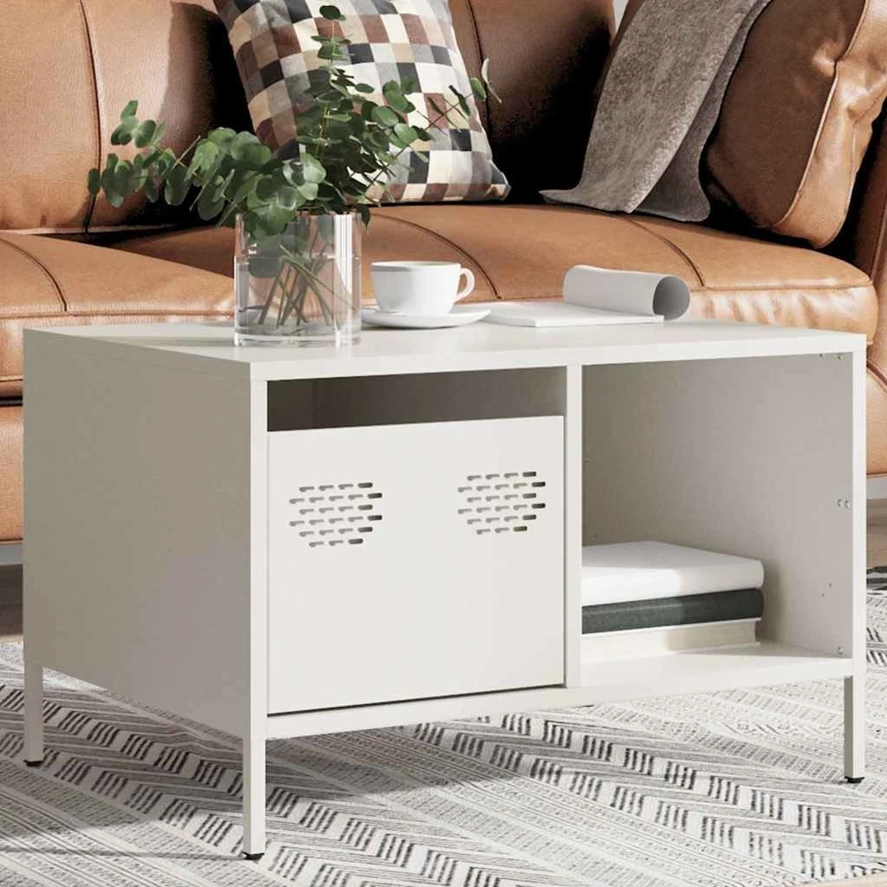 kavos staliukas baltas 68,5x50x43,5 cm šaltai valcuotas plienas
