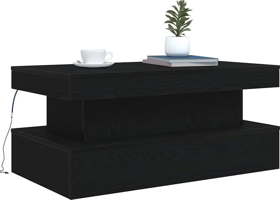 Kavos staliukas su LED lemputėmis, juodo ąžuolo spalvos, 90x50x40 cm