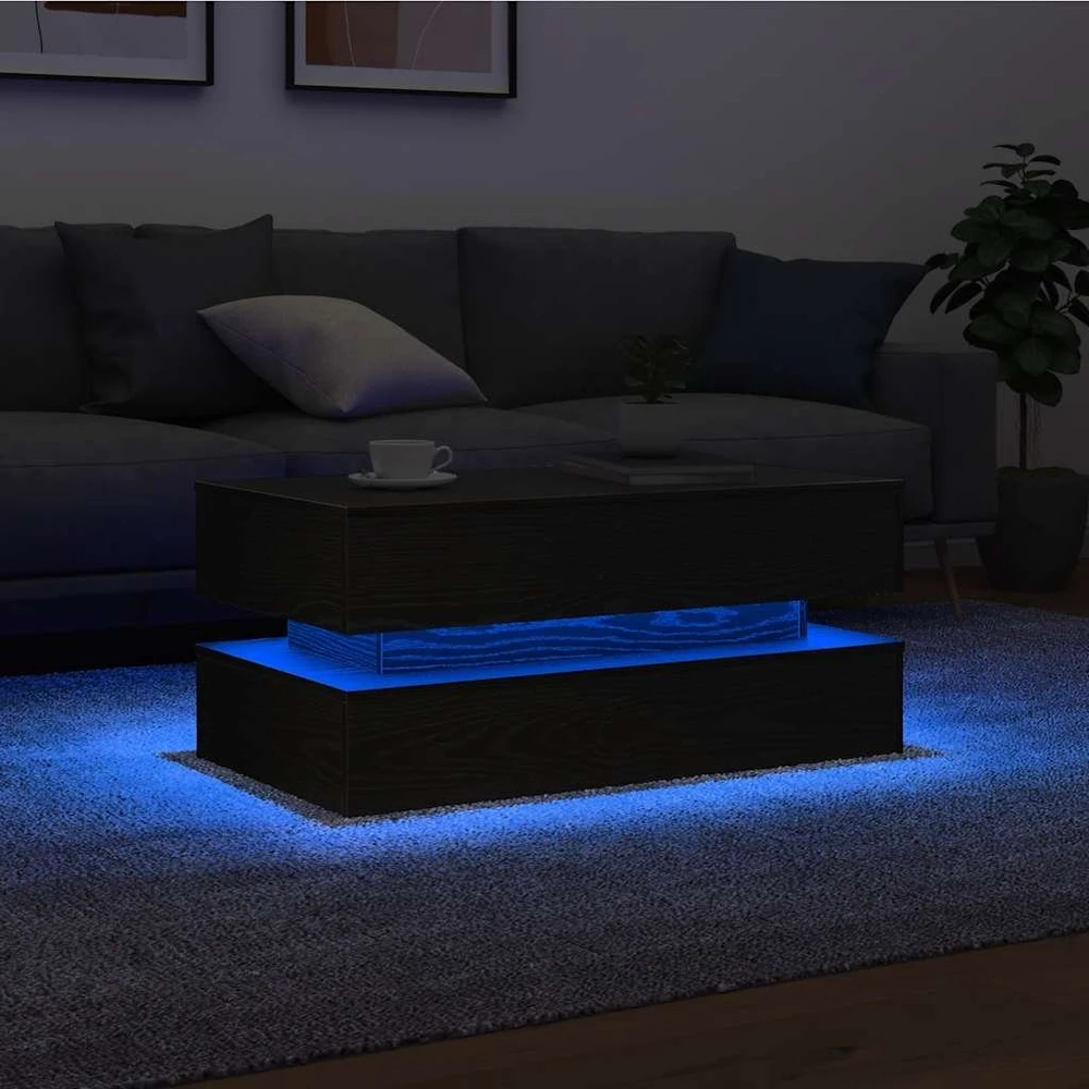 Kavos staliukas su LED lemputėmis, juodo ąžuolo spalvos, 90x50x40 cm