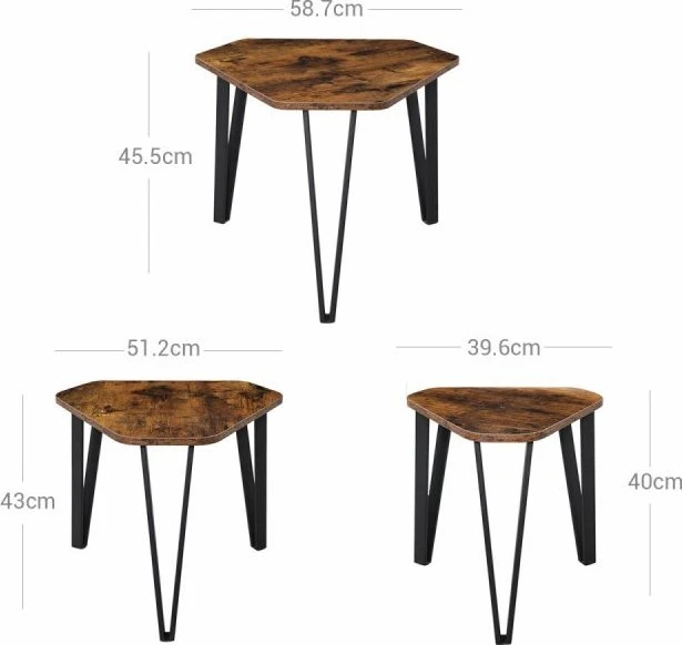 Songmics 3 kavos staliukai su metalinėmis kojomis VASAGLE LNT14BX