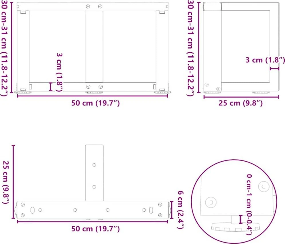 Kavos staliuko kojelės, T formos, 2 vnt., antracito spalvos, 50x25x(30-31) cm, plienas