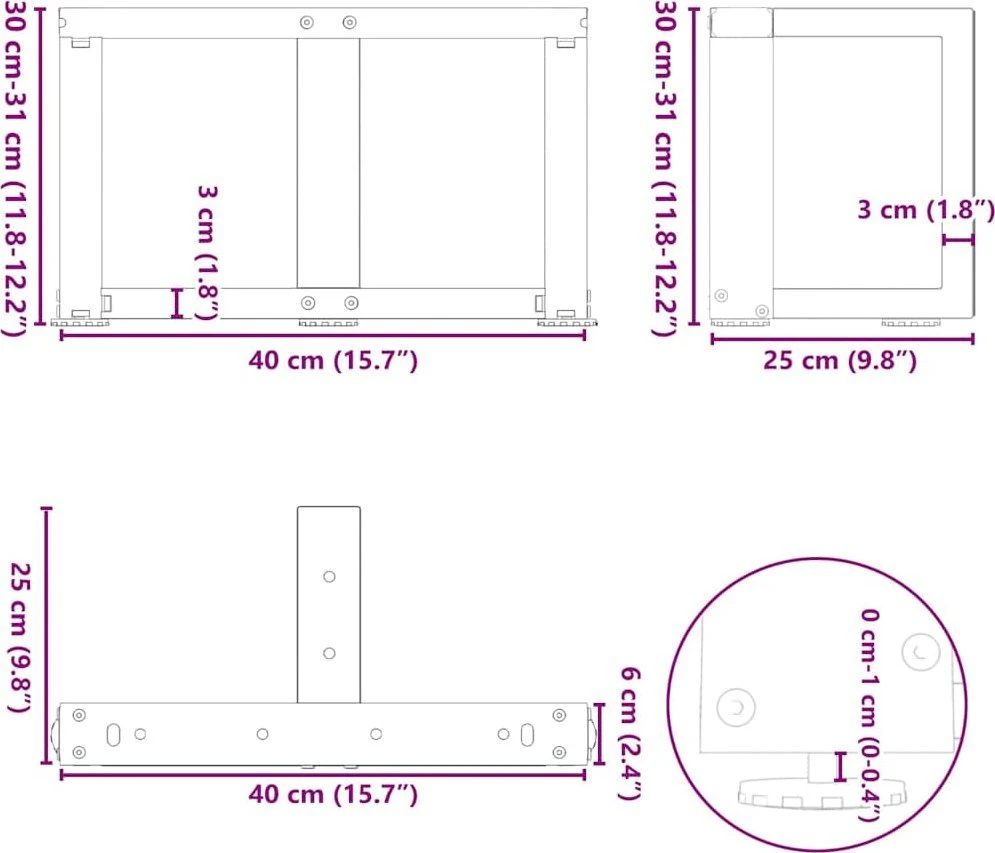 Kavos staliuko kojelės, T formos, 2 vnt., antracito spalvos, 40x25x(30-31) cm, plienas