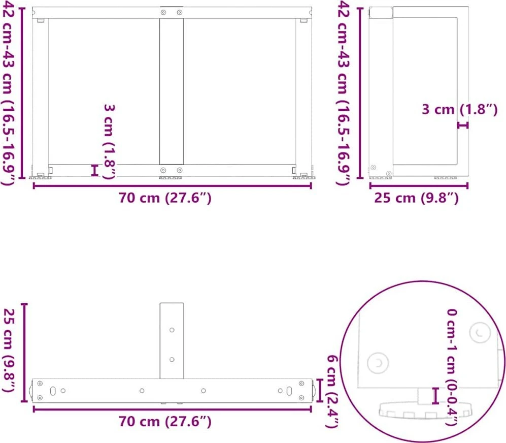 Kavos staliuko kojelės, T formos, 2 vnt., 70x25x(42-43)cm