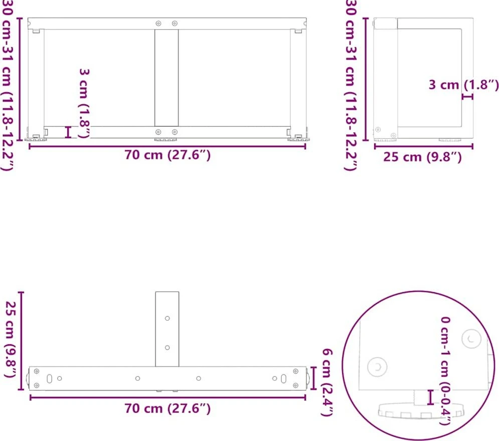 Kavos staliuko kojelės, T formos, 2 vnt., 70x25x(30-31)cm