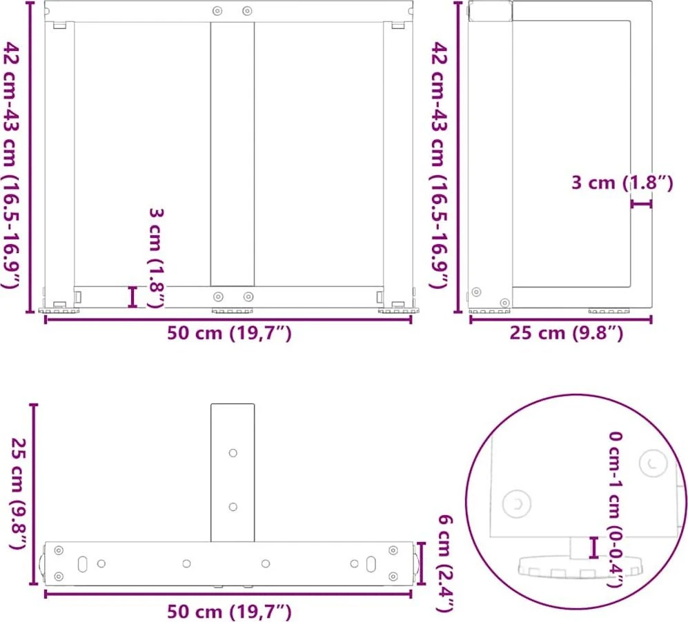Kavos staliuko kojelės, T formos, 2 vnt., 50x25x(42-43)cm