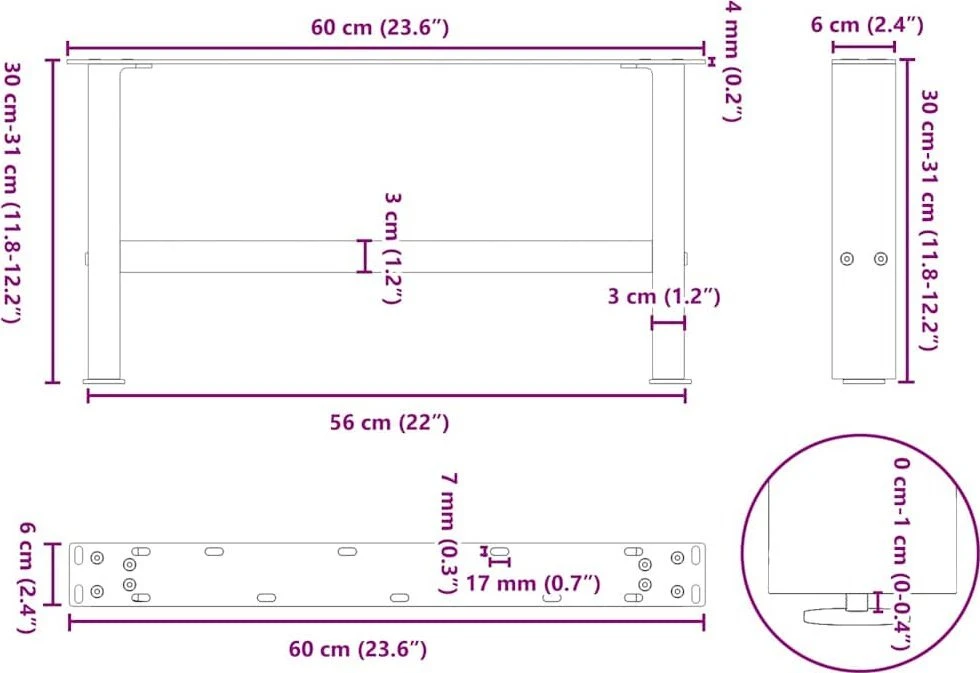 Kavos staliuko kojelės, 2 vnt., balta, 60x(30-31)cm, plienas