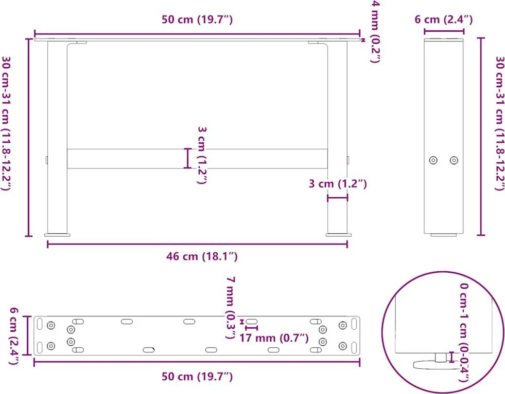 Kavos staliuko kojelės, juoda, 2 vnt., 50x(30-31)cm, plienas