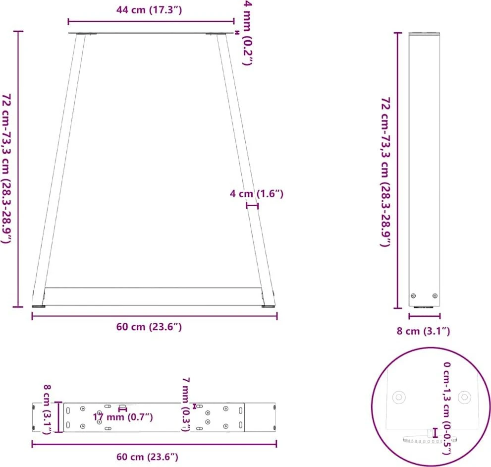 Kavos staliuko kojelės, V formos, 2 vnt., juoda, 60x(72-73)cm