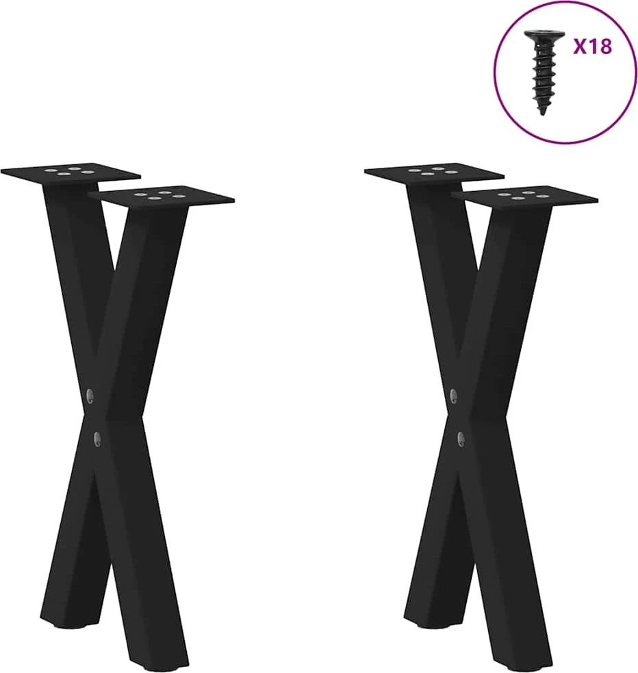 Kavos staliuko kojelės, X formos, 2 vnt., juodos, 38x(42-43) cm, plienas