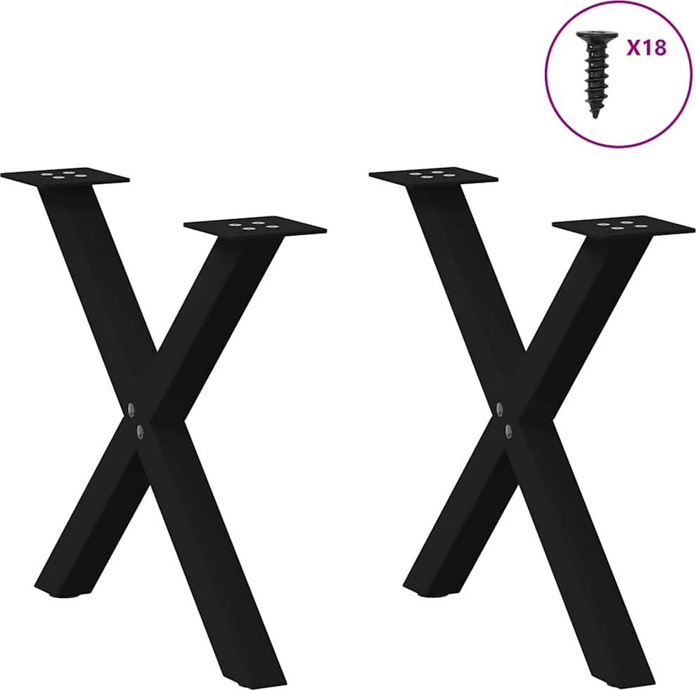 Kavos staliuko kojelės, X formos, 2 vnt., juodos, 50x(42-43) cm, plienas