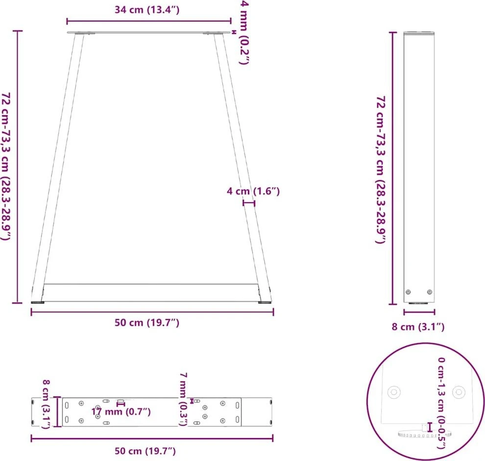 Kavos staliuko kojelės, V formos, 2 vnt., juoda, 50x(72-73)cm