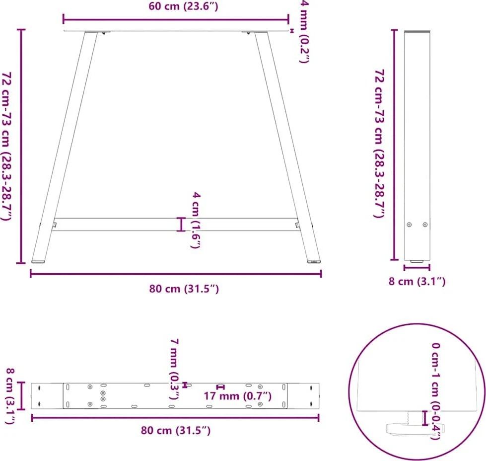 Kavos staliuko kojelės, A formos, 2 vnt., juoda, 90x(72-73)cm