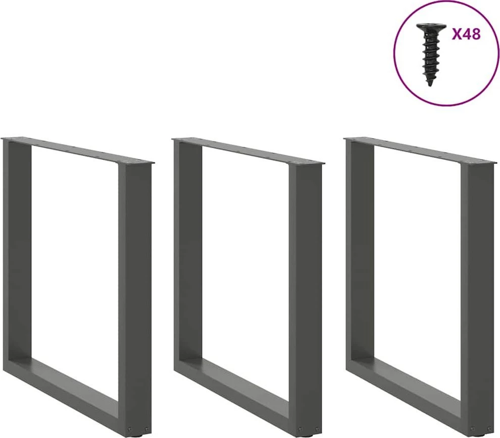 Valgomojo stalo kojos, 3 vnt., antracito spalvos, 90x(72-73) cm, plienas, U formos
