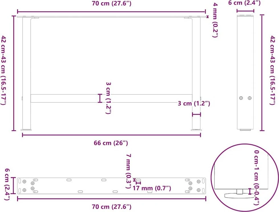 Kavos staliuko kojelės, balta, 2 vnt., 70x(42-43)cm, plienas