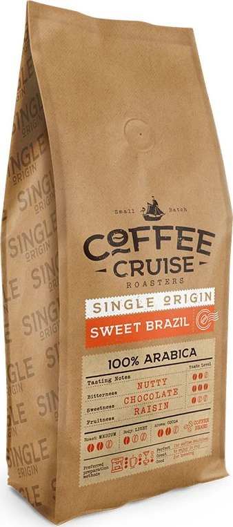 Coffee_Cruis KAVOS KRUIZAS Saldžios Brazilijos kavos pupelės, vidutinio stiprumo kava, Arabica, 1000 g, 1kg