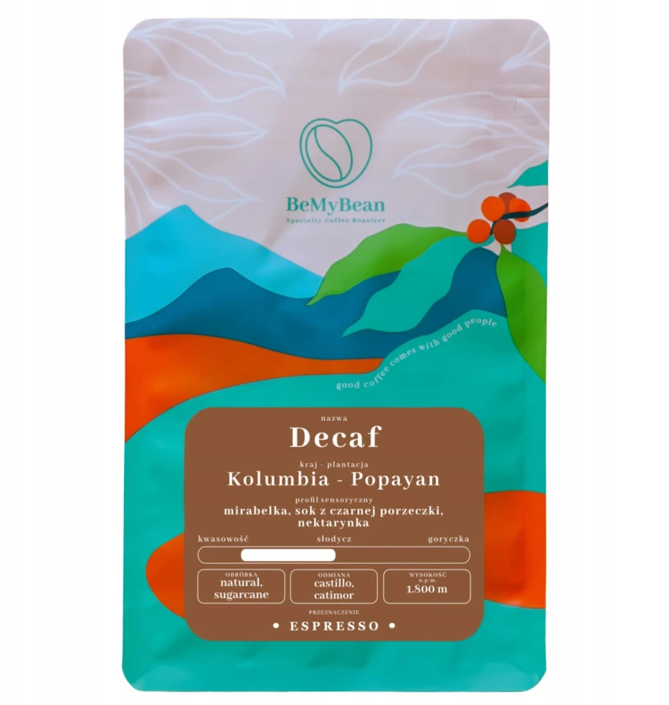 BeMyBean - Kolumbijos Popayan natūrali be kofeino cukranendrių espreso kava, 250 g