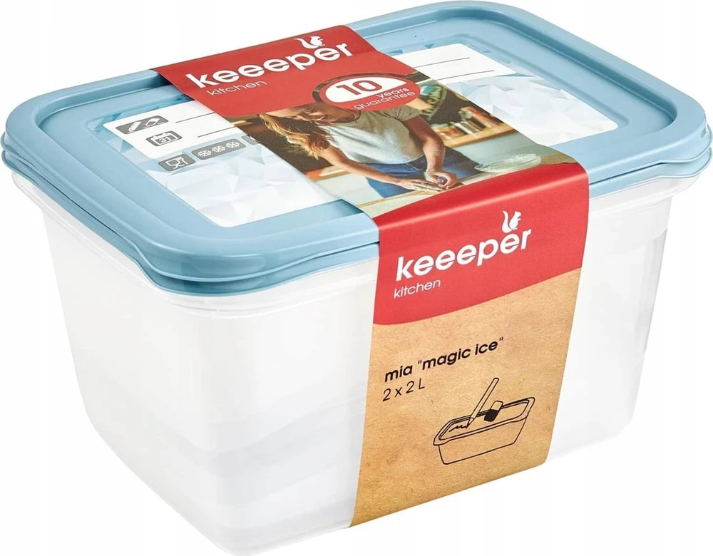 Keeeper Magic Mia magiškas ledo rinkinys iš 2 indelių, 2 x 2 l, su daugkartinio naudojimo etikete