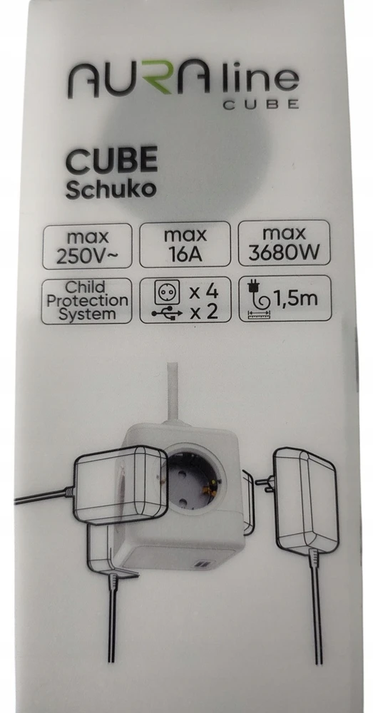 Aura_Line Buitinis ilgintuvas AURA LINE, 4 vt., 2USB C, 1,5m