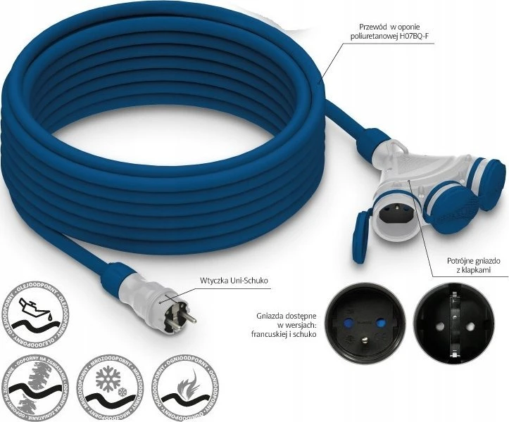 Plastrol KEL Konstrukcinis ilgintuvas 3 lizdų be 10m /H07BQ-F 3x1.5/ IP54 pilka/mėlyna W-01181