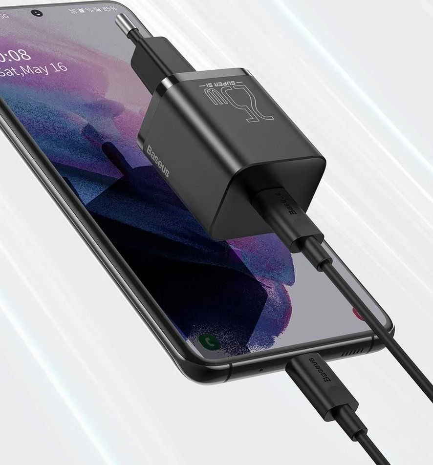 Baseus Super Si greitas įkroviklis 1C 25W su USB-C į USB-C kabeliu 1m - Baltas