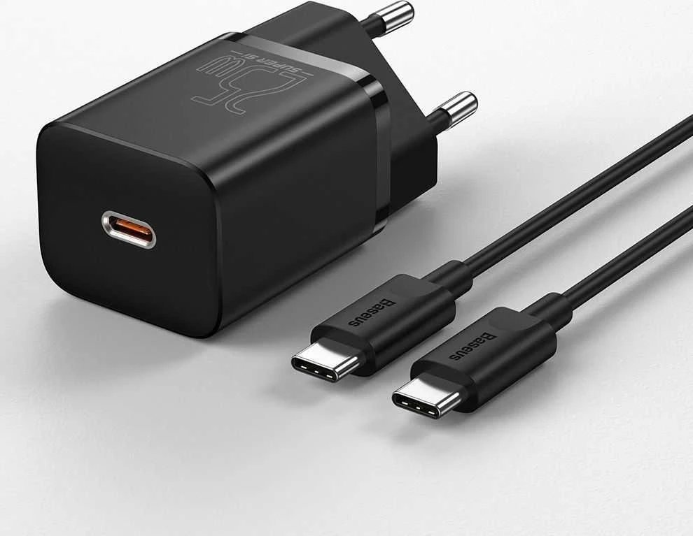 Baseus Super Si greitas įkroviklis 1C 25W su USB-C į USB-C kabeliu 1m - Baltas