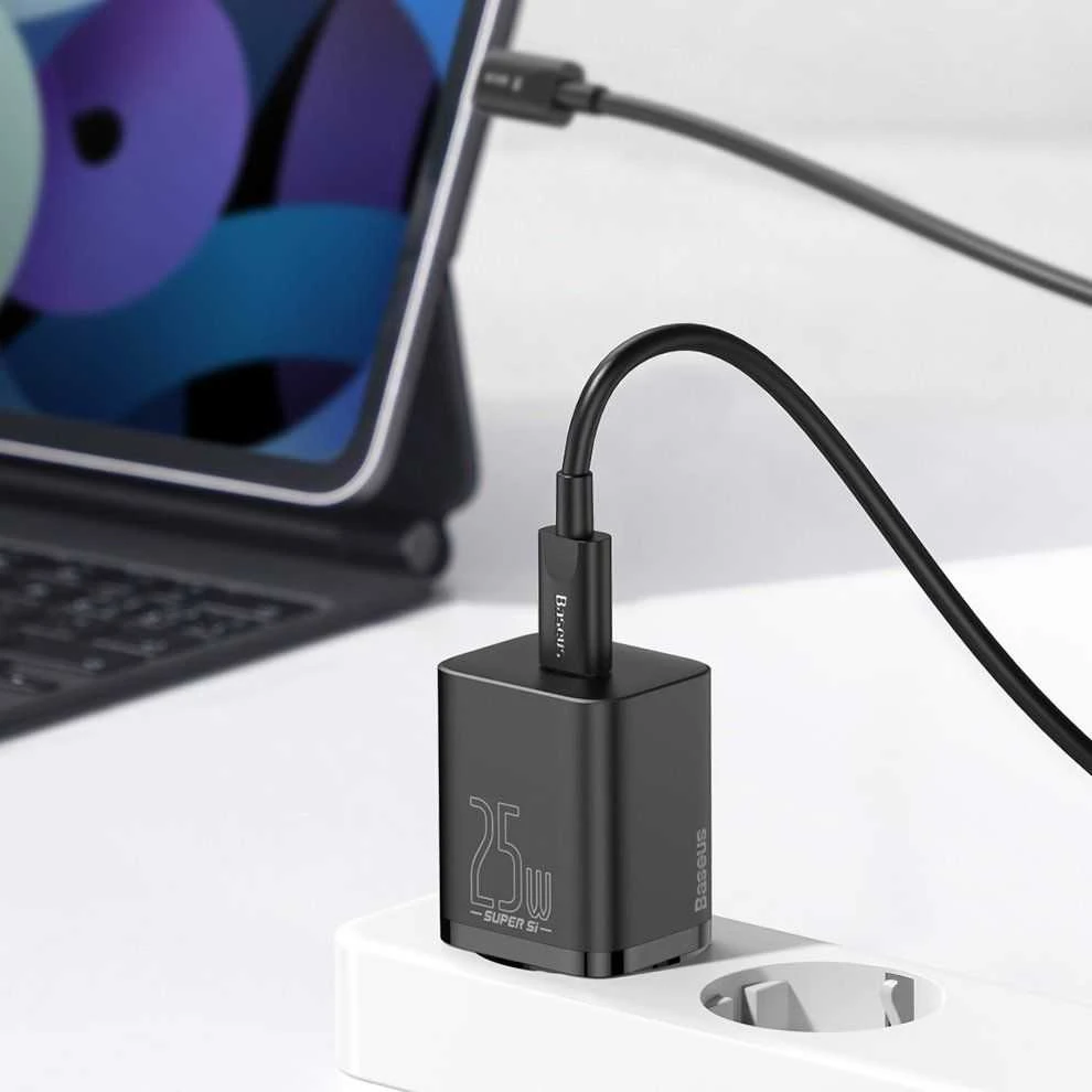 Baseus Super Si greitas įkroviklis 1C 25W su USB-C į USB-C kabeliu 1m - Baltas