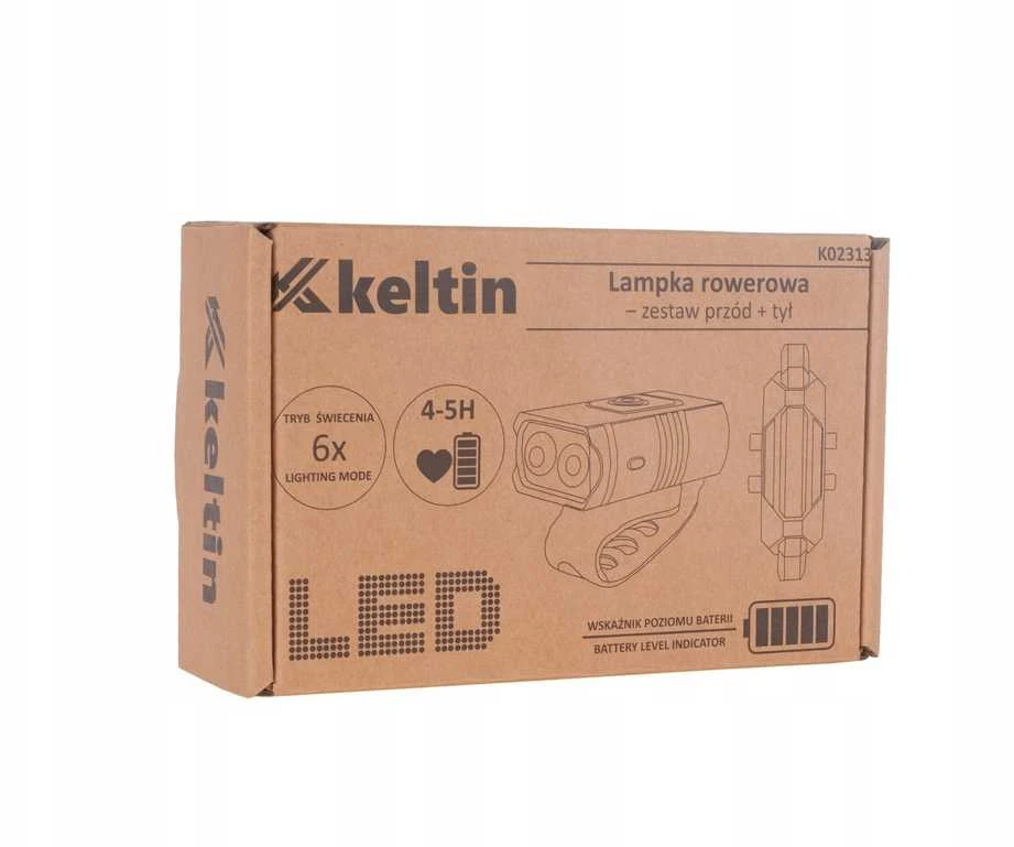 KELTIN Vandeniui atspari dviračio lemputė USB IPX4 – rinkinys priekis (800lm/900mAh) + galas (120lm/120mAh) (120)
