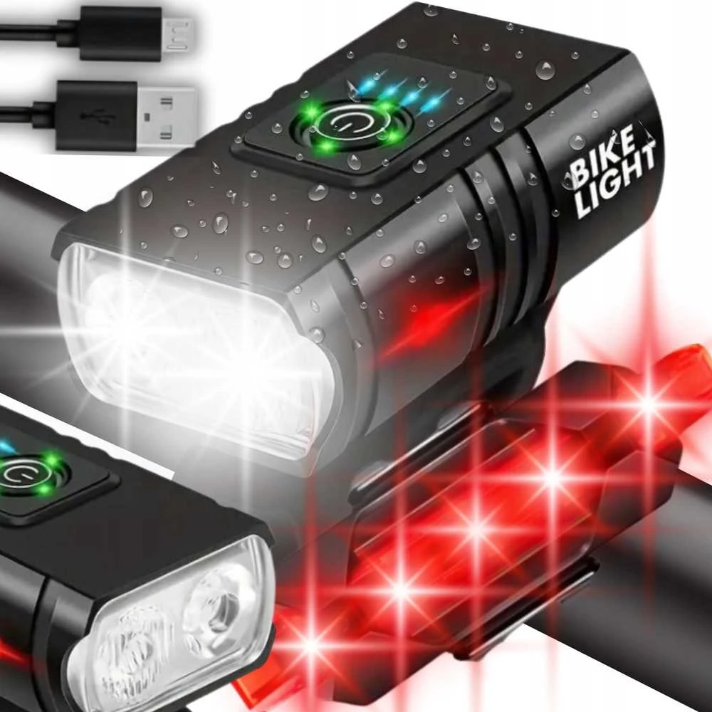 KELTIN Vandeniui atspari dviračio lemputė USB IPX4 – rinkinys priekis (800lm/900mAh) + galas (120lm/120mAh) (120)