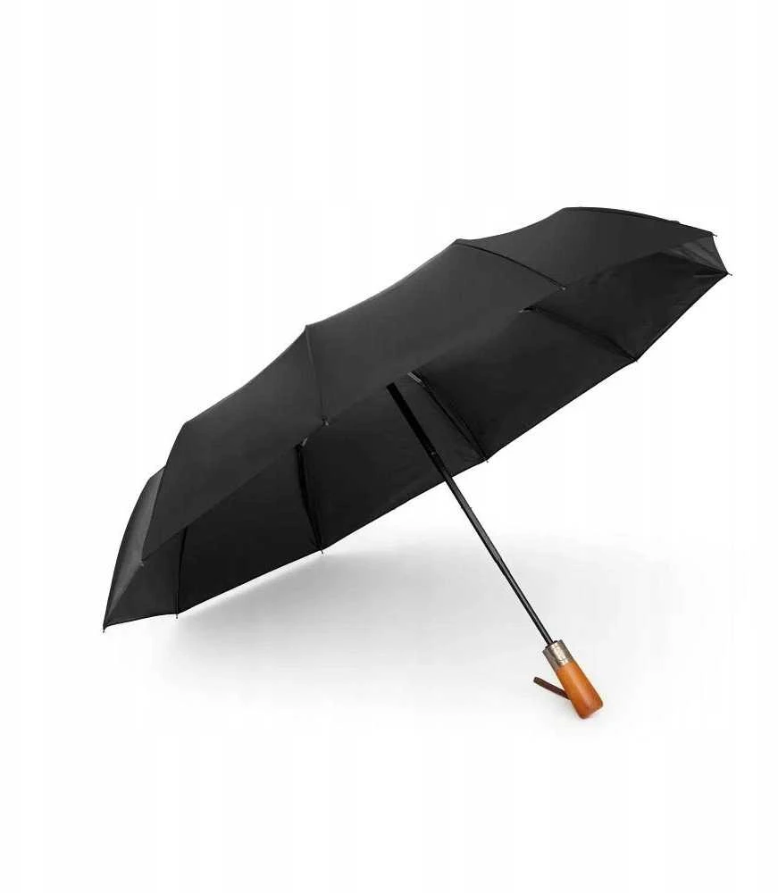 OEM automatinis sulankstomas skėtis su medine rankena, 10 briaunų, XXL, 115 cm, juodas