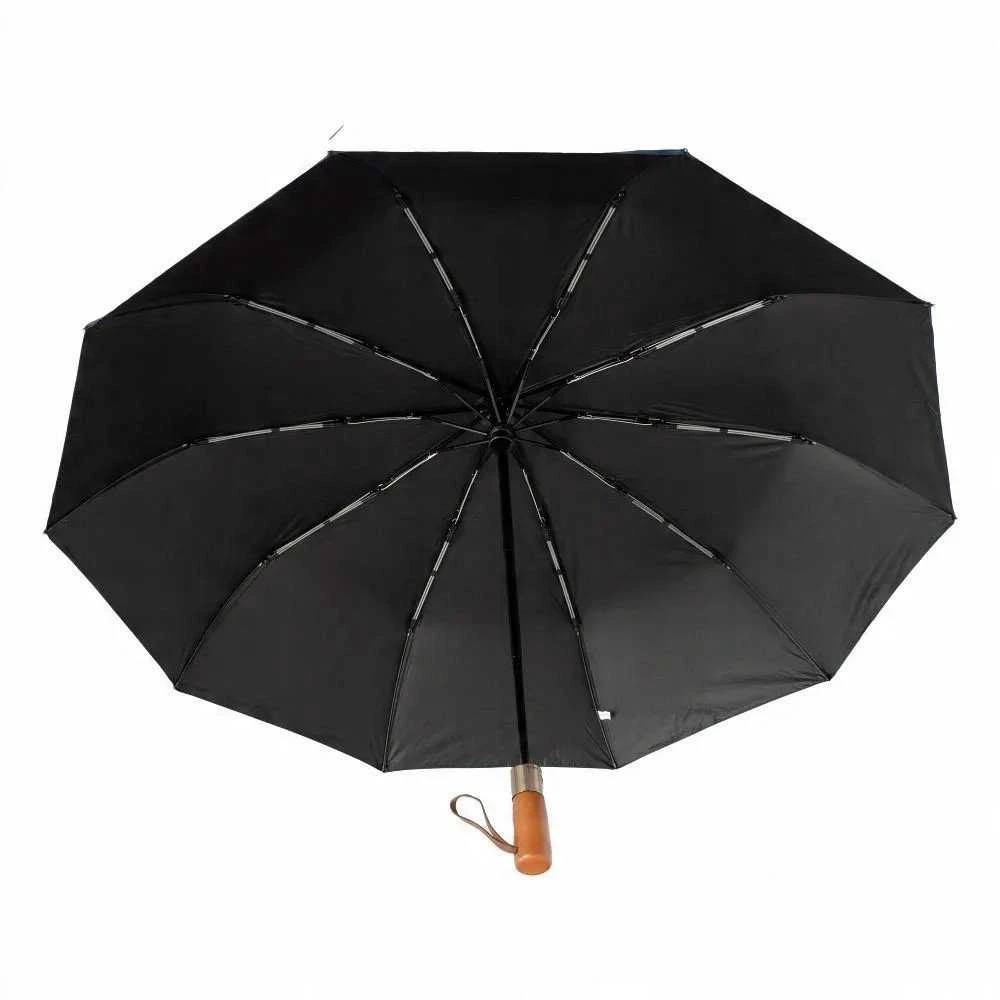 OEM automatinis sulankstomas skėtis su medine rankena, 10 briaunų, XXL, 115 cm, juodas