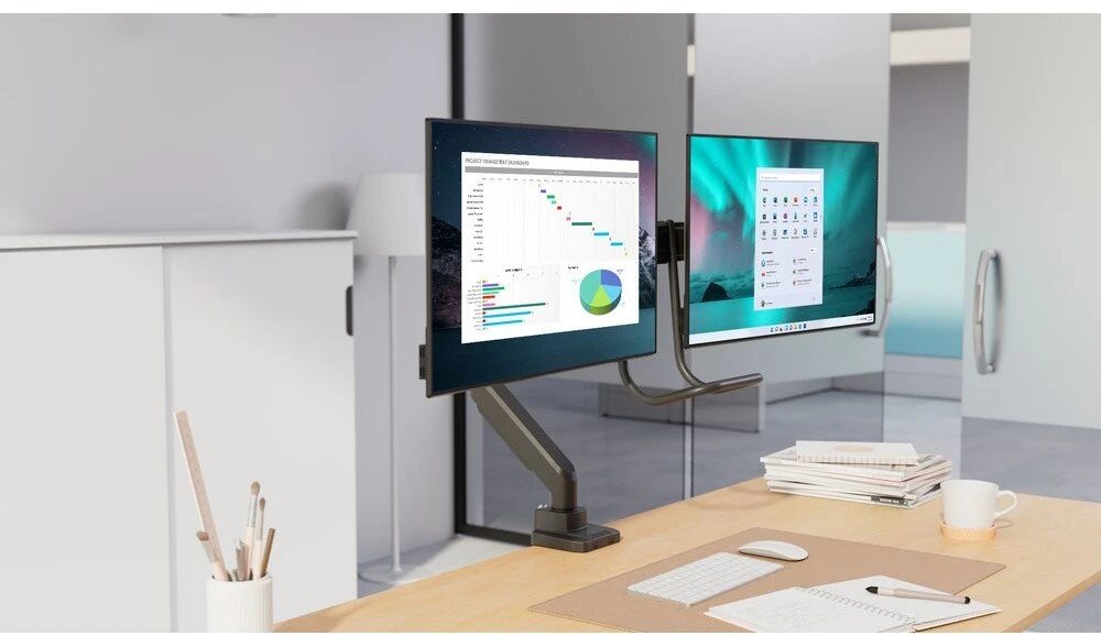 Leitz KENSINGTON SmartFit dvigubo monitoriaus laikiklis su skersiniu ir rankena