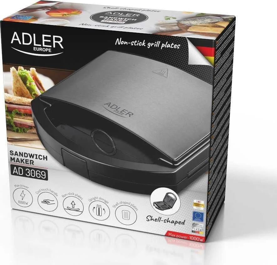 Sumuštinių keptuvas Adlerio sumuštinių keptuvė | AD 3069 | 750 W | Lentelių skaičius 1 | Juodas