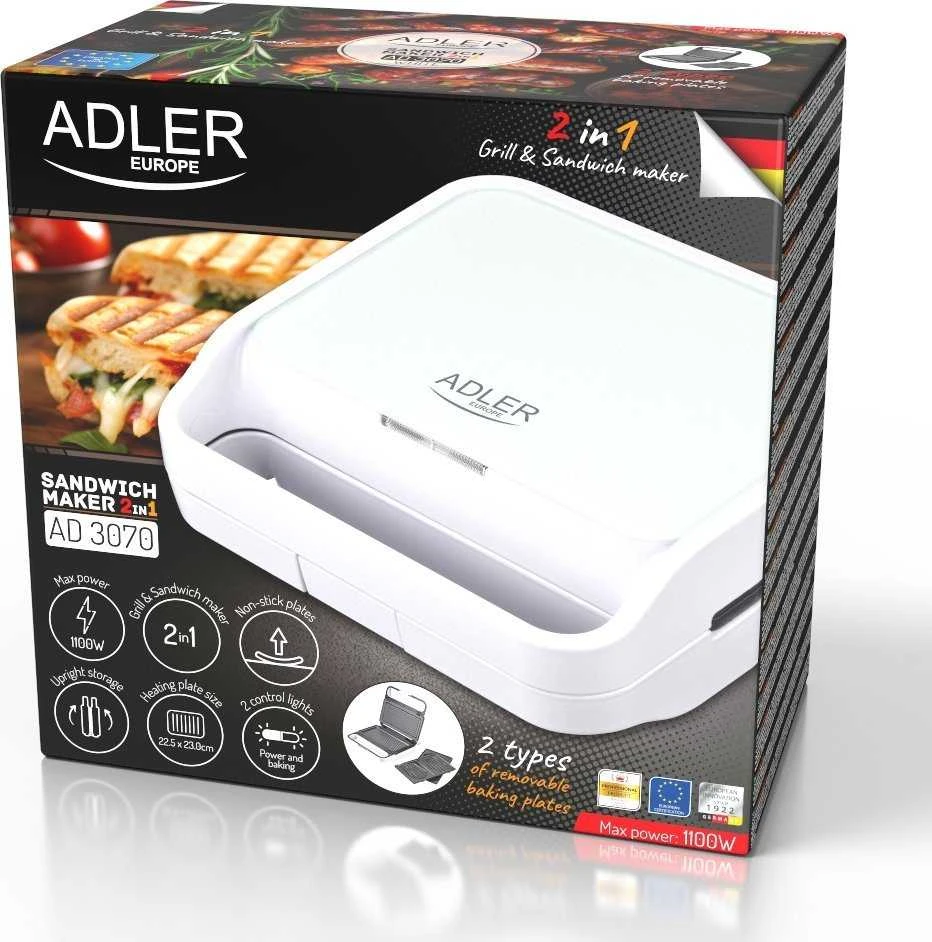 Sumuštinių keptuvas Adler AD 3070W sumuštinių keptuvė Baltas