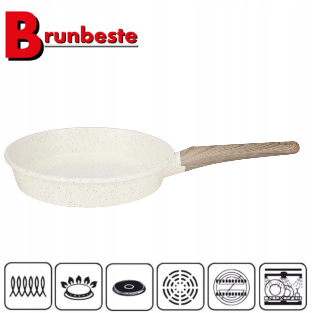 Keptuvė Brunbeste Granitinė marmurinė keptuvė NON-STICK indukcinė dujinė 20cm smėlio spalvos BRUNBESTE BB-5535