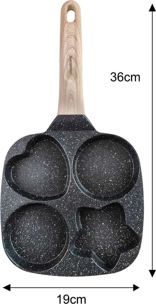 Keptuvė Keptuvė su nepridegančia danga, juoda, su medine rankena, 4 skirtingų formų dalys, 36x19x2,3 cm, Klausberg, kb-7807