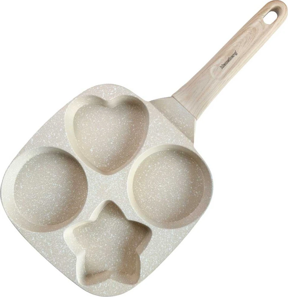 Keptuvė Keptuvė nepridegančia danga, smėlio spalvos su medine rankena, 4 skirtingų formų dalys, 36x19x2,3 cm, Klausberg, kb-7809