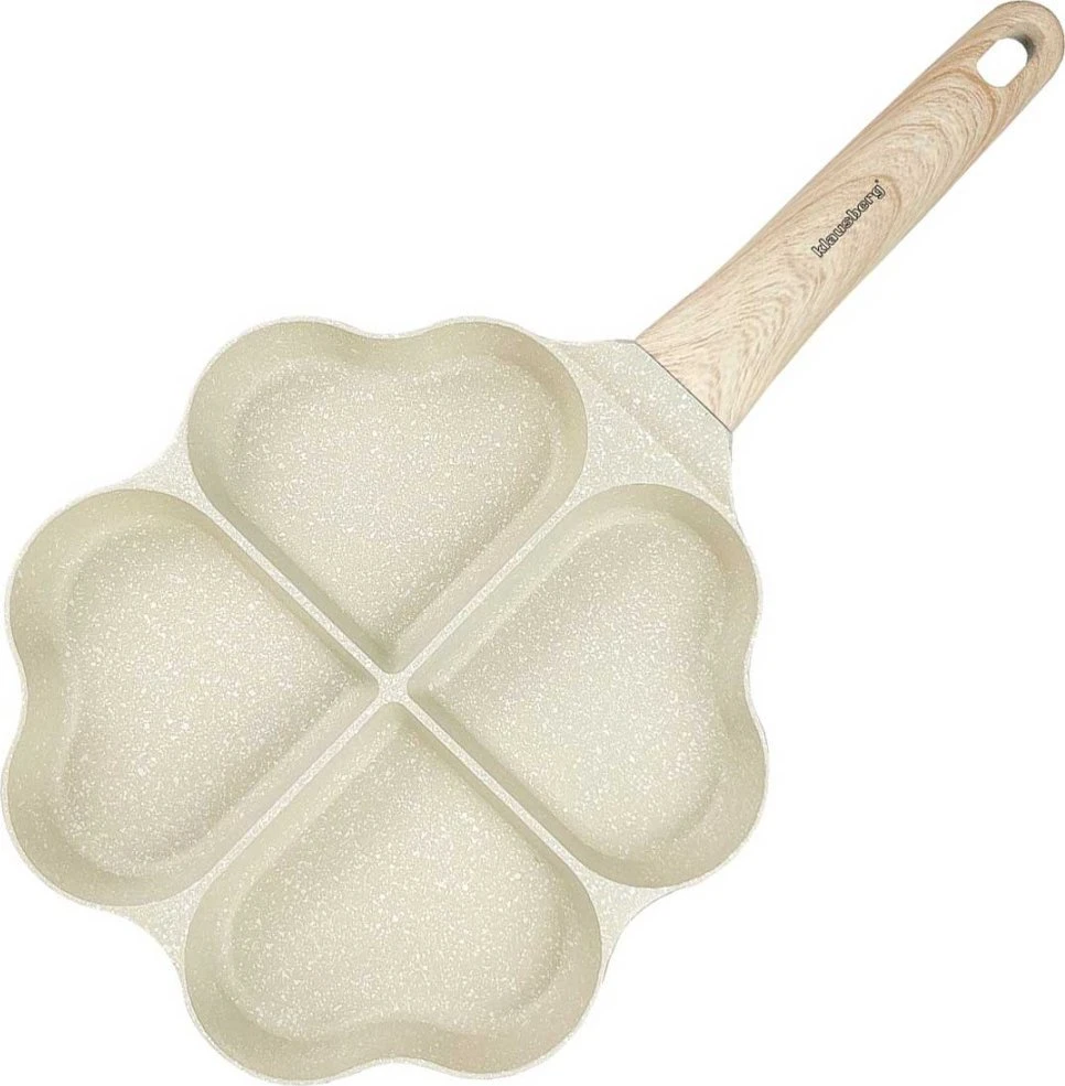 Keptuvė Keptuvė nepridegančia danga, 4 širdies formos sekcijos, smėlio spalvos su medine rankena, 35,5x19,2x2,8 cm, Klausberg kb-7819