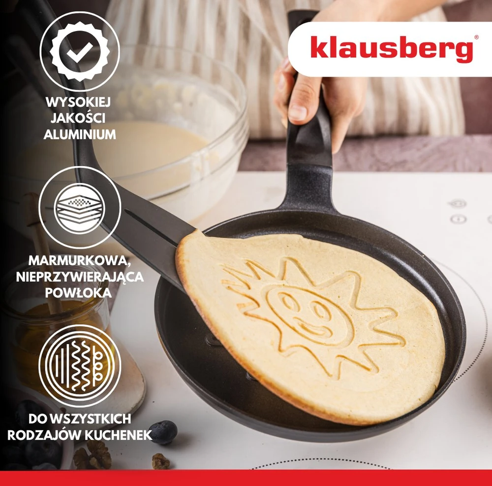Keptuvė Blynų kepimo forma, saulės raštas, aliuminis, nelimpanti danga, juoda, 18 cm skersmuo, Klausberg, kb-7972
